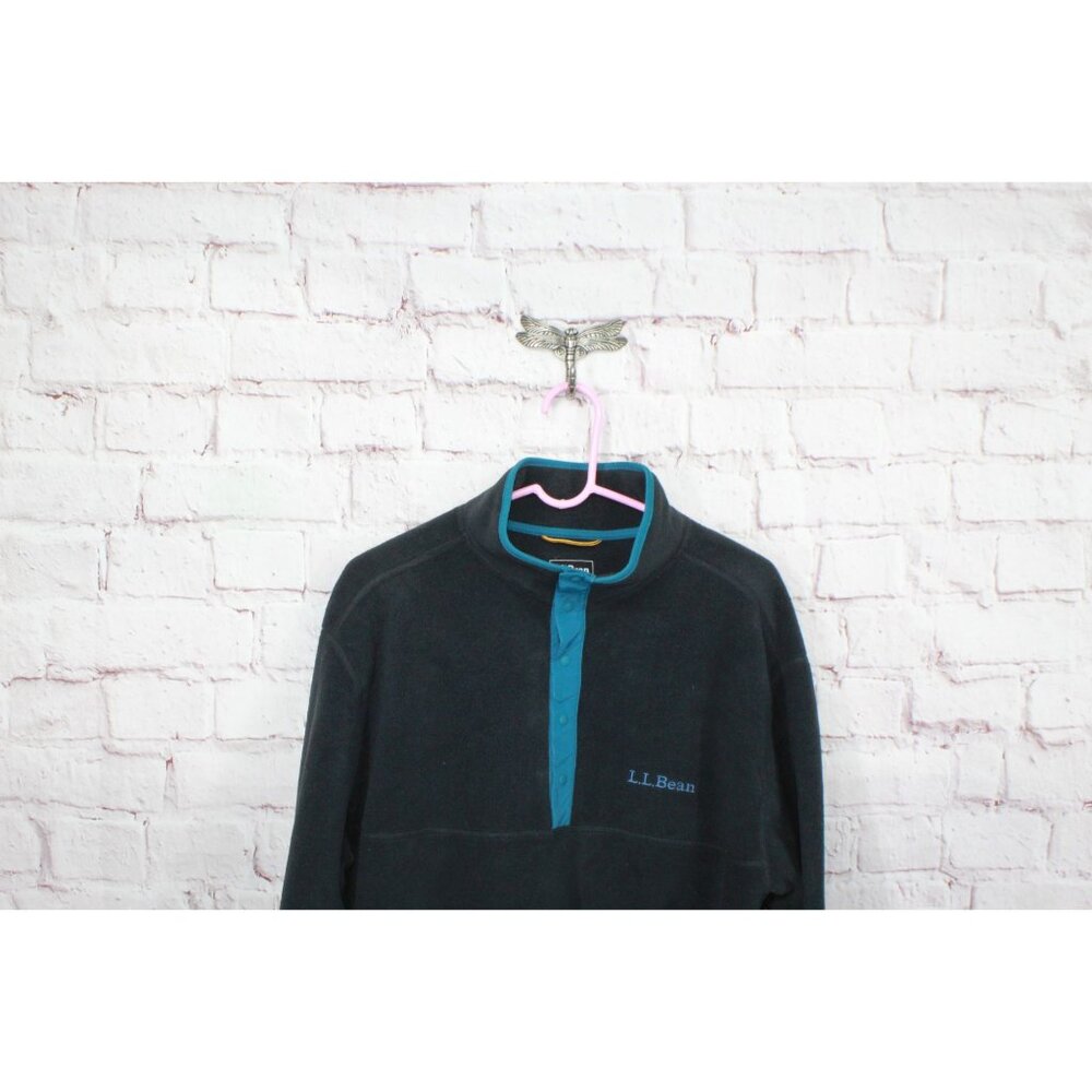 LL Bean Bean's Classic Fleece Pullover Sweater Black Blue Size Womens L Mens M - Picture 2 of 10
